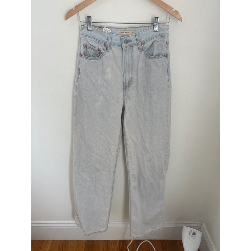 Levis Ribcage Wide Leg Jeans Light Wash Blue Super High Rise Denim Size 26